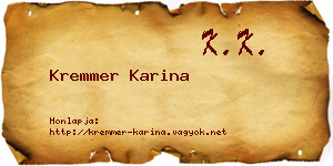 Kremmer Karina névjegykártya